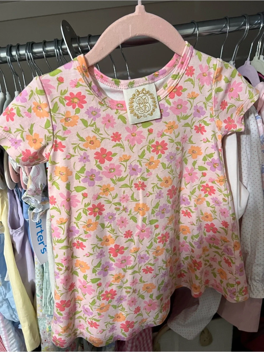 Girls Pink Floral Swing Dress by TBBC